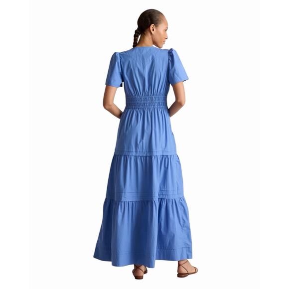 Quince Womens Dress 100% Organic Cotton Poplin Tiered Ruffle Maxi Blue Size XL - Picture 6 of 11